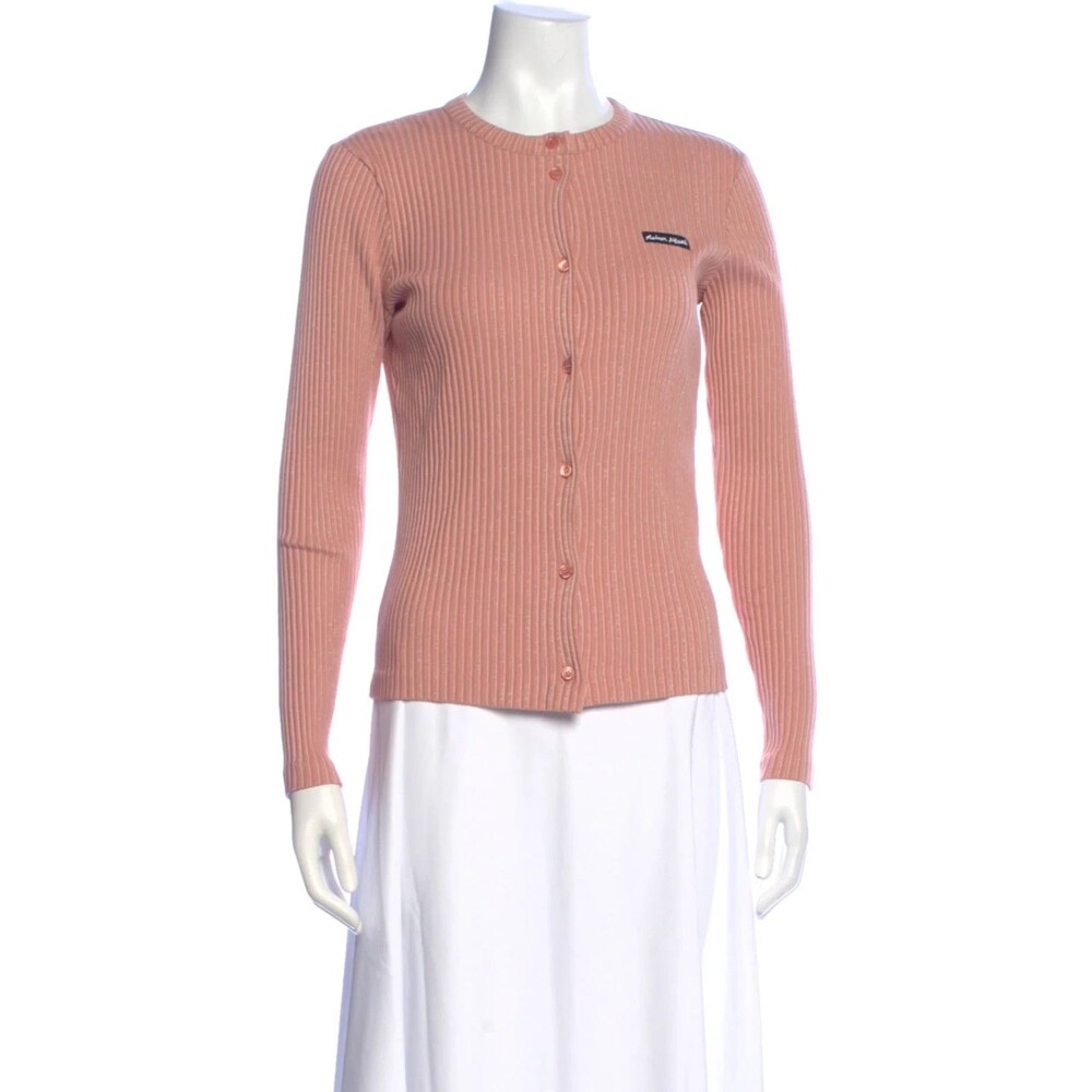 Maison Kitsune Cardigan M Pale Pink Ribbed Knit Button Front Cotton Blend